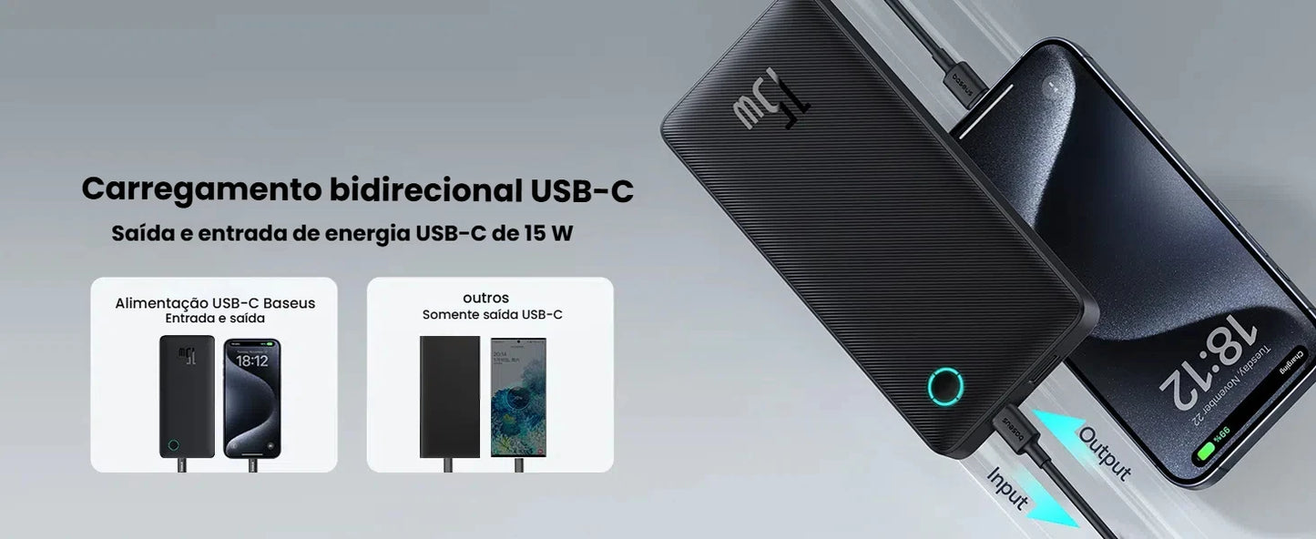 Carregamento Simultaneo Compativel com iPhone e Androids Carregador Portátil Power Bank Baseus Turbo Airpow Lite 10000mah 15w