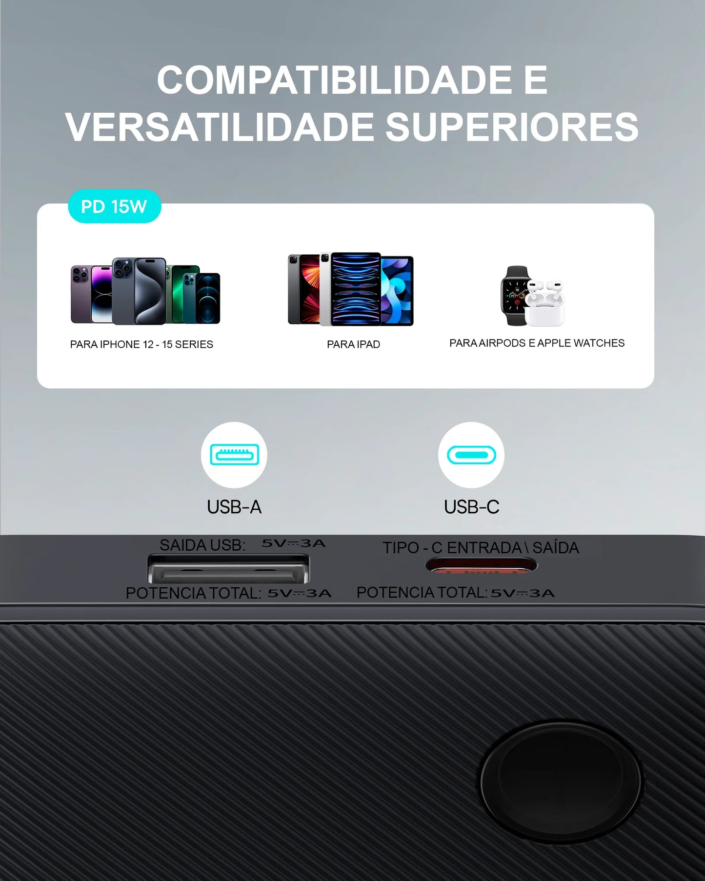 Carregamento Simultaneo Compativel com iPhone e Androids Carregador Portátil Power Bank Baseus Turbo Airpow Lite 10000mah 15w