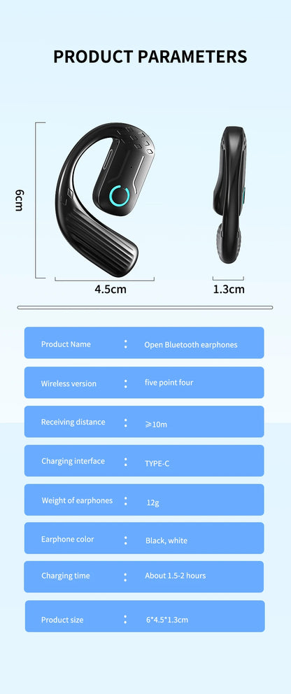 Fone de ouvido sem fio aberto Bluetooth 5.4 180 ° Rotação ajustável esquerda direita fone de ouvido universal com microfone esportivos