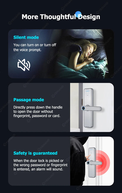 Fechadura Eletrônico Digital Biometric Fingerprint Lock App Remote Water poof Smart Door Lock YRHAND Tuya Wifi Sliver