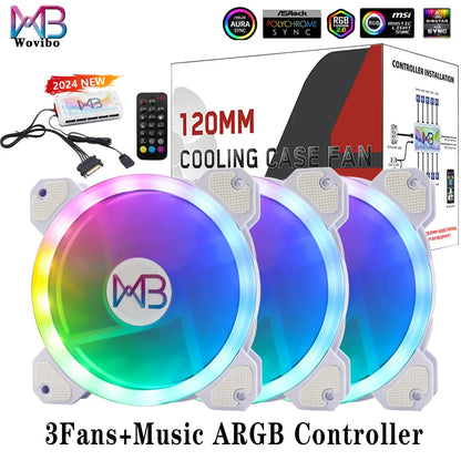 Ventilador para Caixa do Computador, PC Cooler, LED RGB Ajustável, 12cm, Mute Ventilador, 5V DC, Ventiladores ARGB, Ajustar Velocidade, Aura Sync, 6Pin, 120mm
