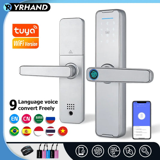 Fechadura Eletrônico Digital Biometric Fingerprint Lock App Remote Water poof Smart Door Lock YRHAND Tuya Wifi Sliver