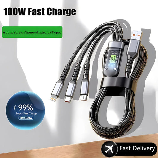 Cabo de carregamento rápido multi carregador 100w usb universal 3 em 1 adaptador com tipo-c micro