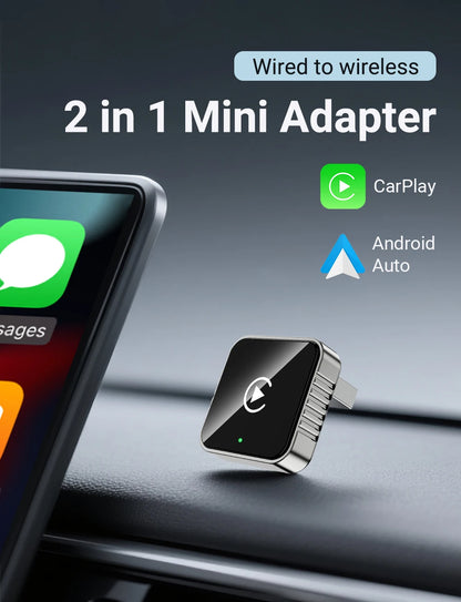 Auto para estéreo de carro 2 em 1 com fio para adaptador sem fio Android  usb mini caixa inteligente plug e bluetooth