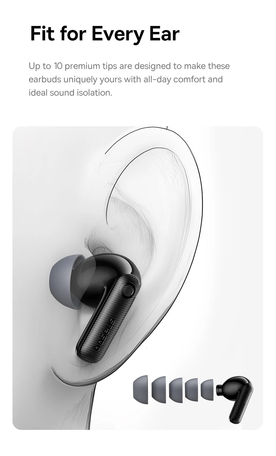 Fones de ouvido sem fio Bluetooth 6.0 50dB Baseus EP10 Pro ANC