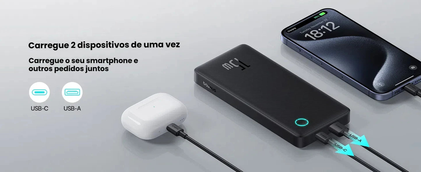 Carregamento Simultaneo Compativel com iPhone e Androids Carregador Portátil Power Bank Baseus Turbo Airpow Lite 10000mah 15w