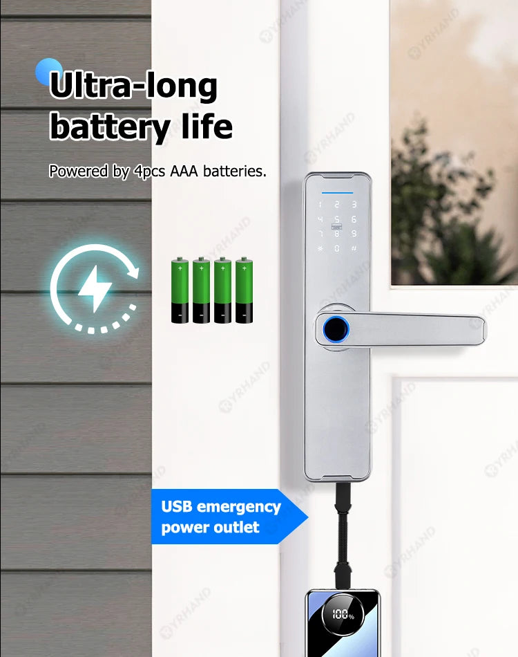 Fechadura Eletrônico Digital Biometric Fingerprint Lock App Remote Water poof Smart Door Lock YRHAND Tuya Wifi Sliver