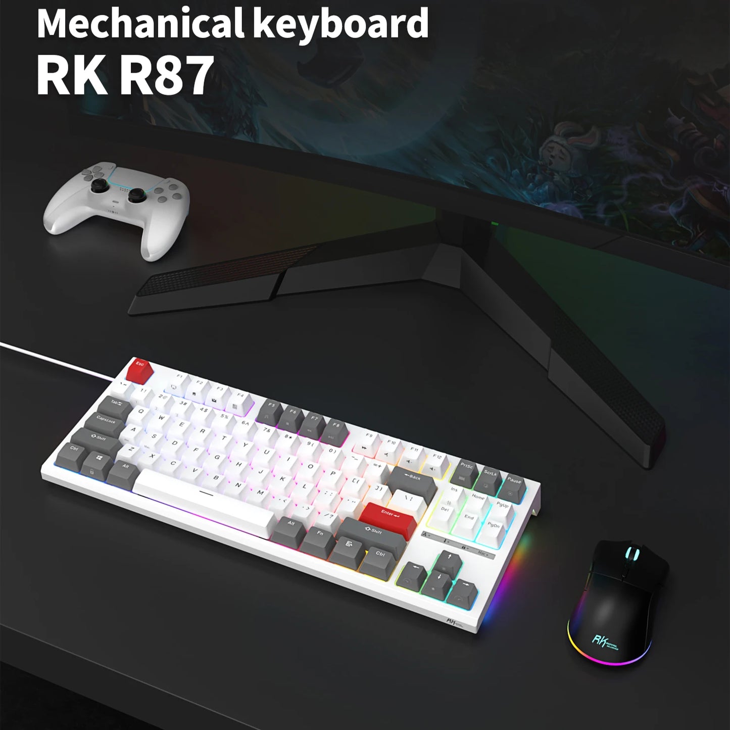 Teclado Mecânico Rk royal kludge r87 gamer brasileiro com fio 87 teclas rgb retro iluminado personalizadas