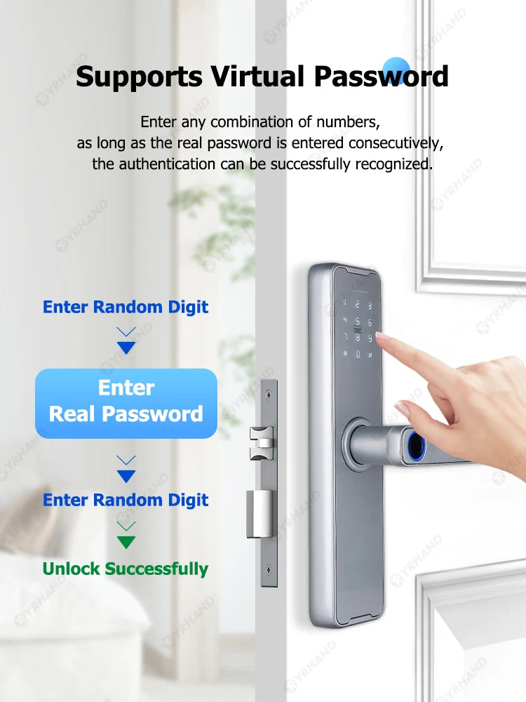 Fechadura Eletrônico Digital Biometric Fingerprint Lock App Remote Water poof Smart Door Lock YRHAND Tuya Wifi Sliver