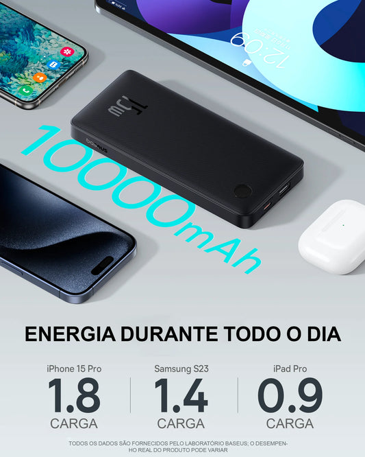 Carregamento Simultaneo Compativel com iPhone e Androids Carregador Portátil Power Bank Baseus Turbo Airpow Lite 10000mah 15w