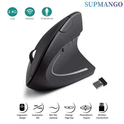 Rato vertical ergonômico 2.4ghz mouse óptico sem fio 3 dpi ajustável 800/1200/1600 6 botões para computador portátil desktop