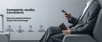 Carregamento Simultaneo Compativel com iPhone e Androids Carregador Portátil Power Bank Baseus Turbo Airpow Lite 10000mah 15w