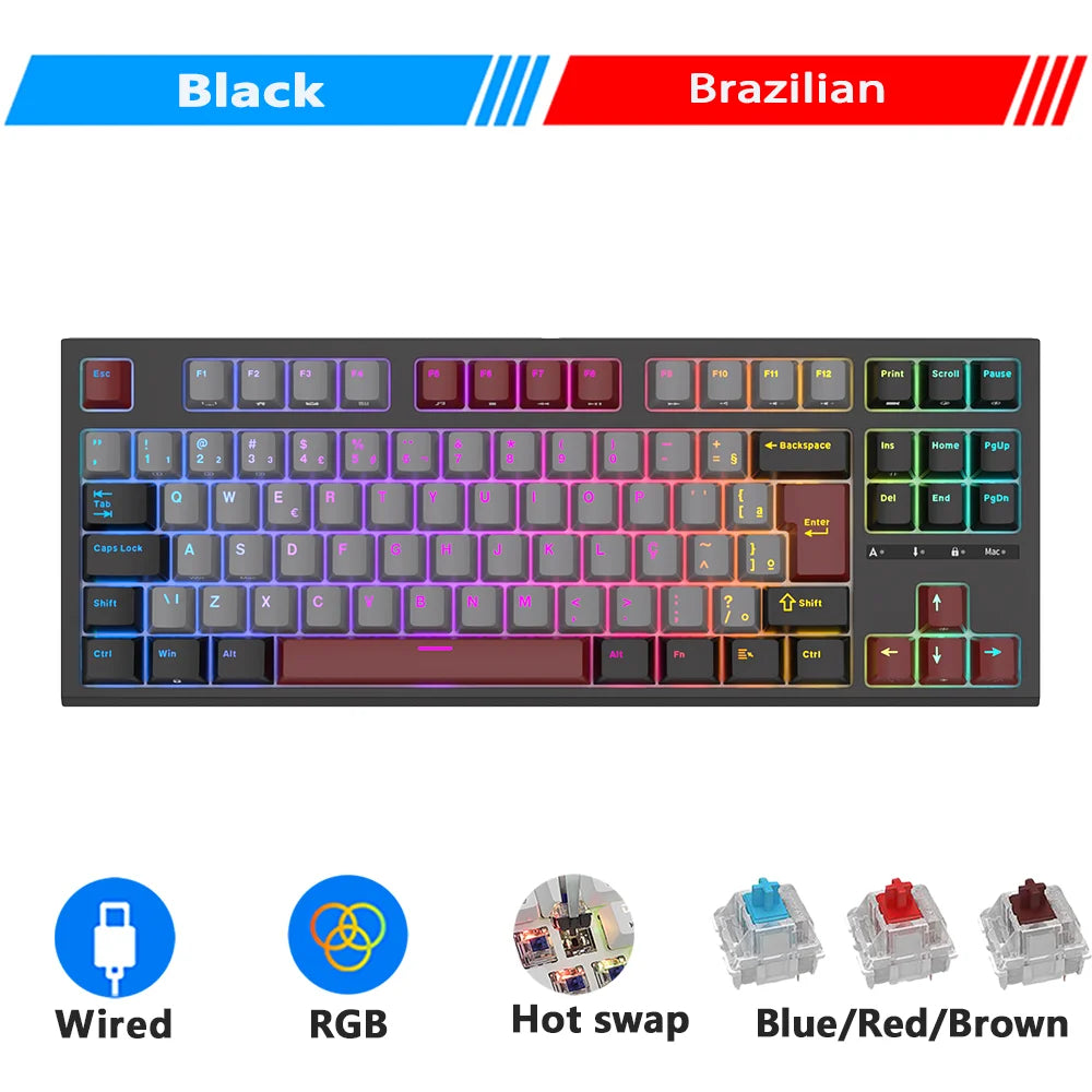Teclado Mecânico Rk royal kludge r87 gamer brasileiro com fio 87 teclas rgb retro iluminado personalizadas